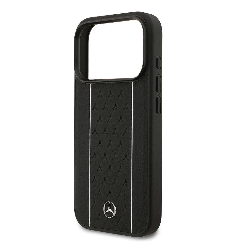 iPhone 17 Pro Kılıf Mercedes Benz Orijinal Lisanslı M-safe Şarj Özellikli Şeritli Yıldız Desenli Metal Logolu Deri Kılıf