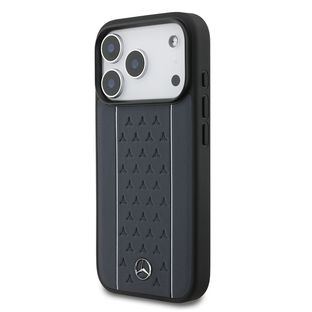 iPhone 17 Pro Kılıf Mercedes Benz Orijinal Lisanslı M-safe Şarj Özellikli Şeritli Yıldız Desenli Metal Logolu Deri Kılıf