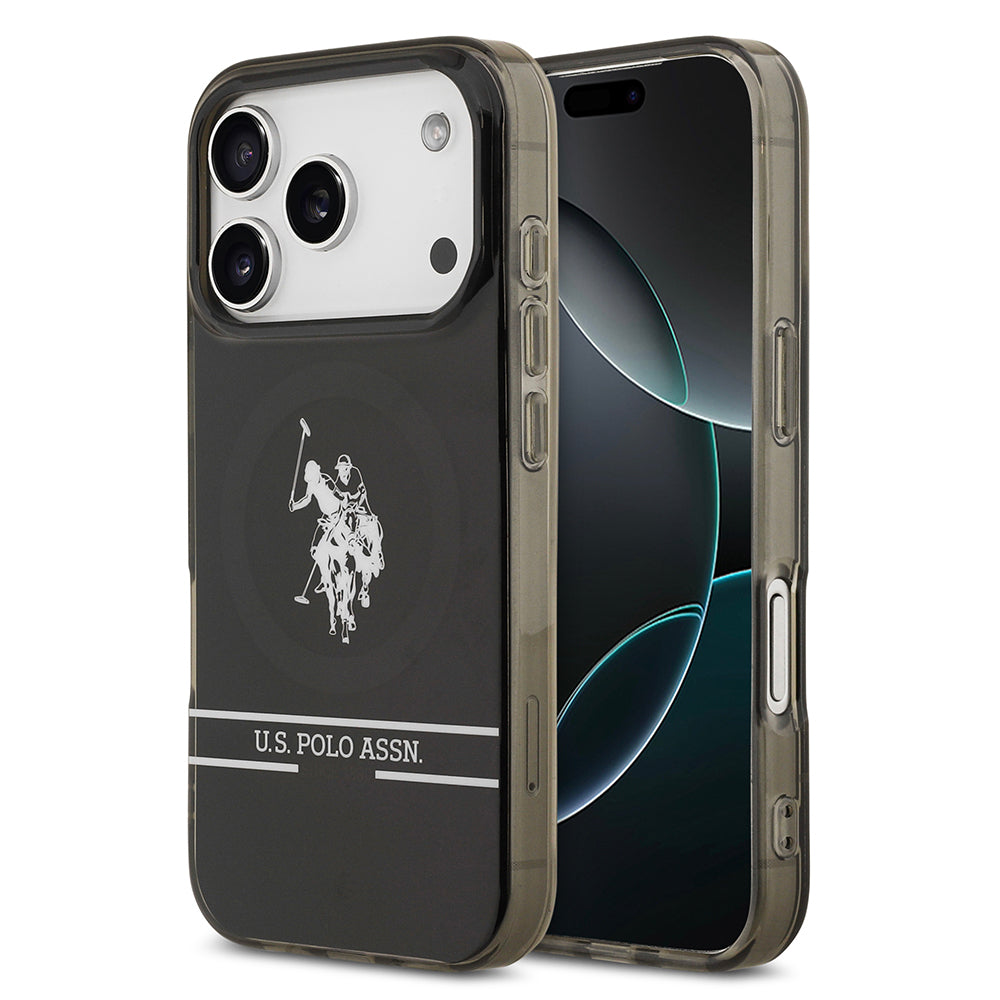 iPhone 17 Pro Kılıf U.S. Polo Assn. Orijinal Lisanslı M-safe Şarj Özellikli IML Double Horse Stripe Logolu Kılıf