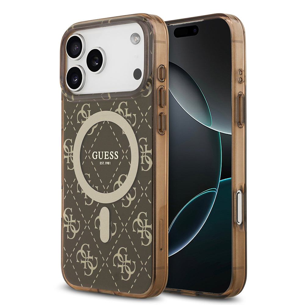 iPhone 17 Pro Max Kılıf Guess Orijinal Lisanslı M-safe Şarj Özellikli IML Baskılı Klasik Logolu 4G Desenli Kılıf