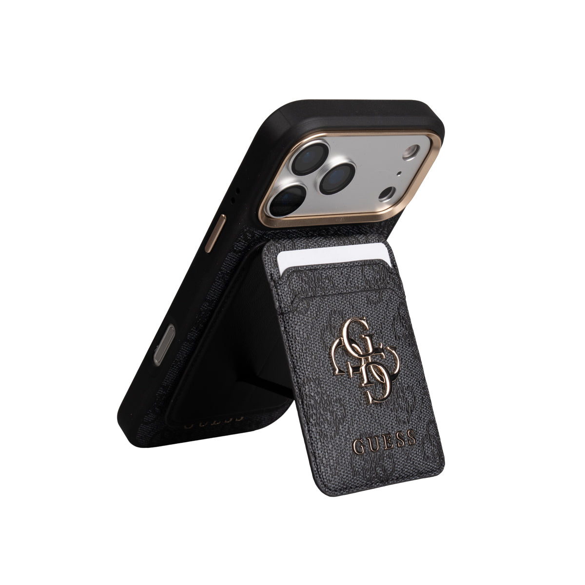 iPhone 17 Pro Max Guess Orijinal Lisanslı 4G ve Yazı Logolu Kartlıklı Kılıf