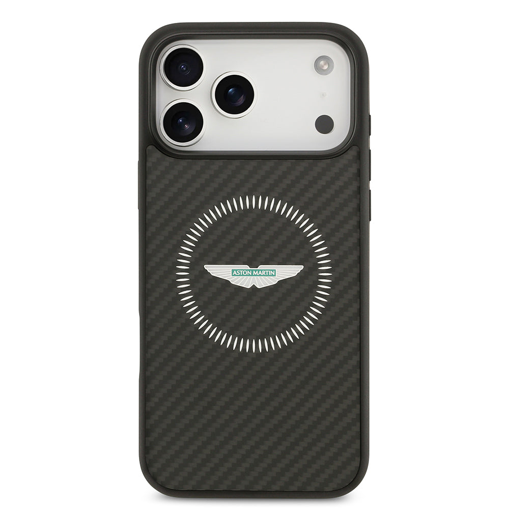 iPhone 17 Pro Max Kılıf Aston Martin Orijinal Lisanslı M-safe Şarj Özellikli Karbon Fiber Kevlar Kılıf