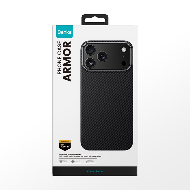 iPhone 17 Pro Max Kılıf Benks M-safe Şarj Özellikli Metal Kamera Çerçeveli Magnetik ArmorAir 600D Kevlar Karbon Fiber Kılıf