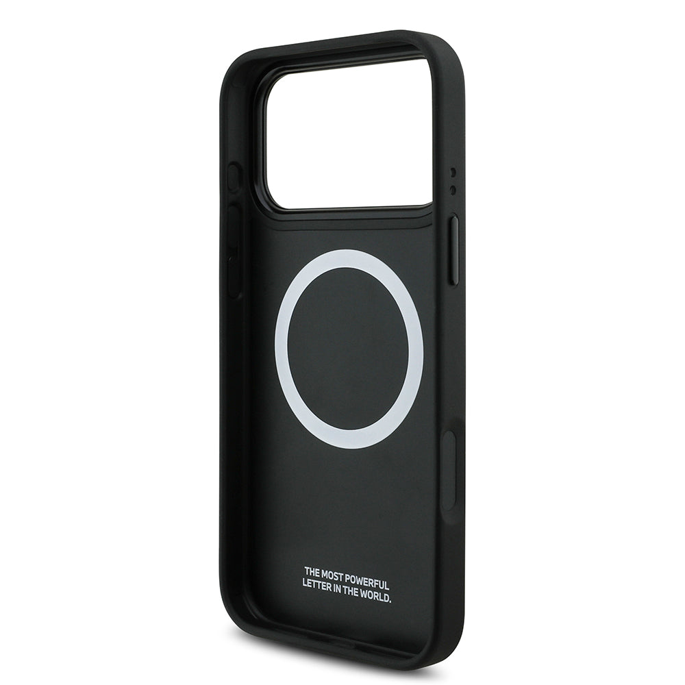 iPhone 17 Pro Max Kılıf BMW Orijinal Lisanslı M-safe Şarj Özellikli Deri Arka Yüzey Metal Logolu Delikli Şerit Tasarımlı Kılıf