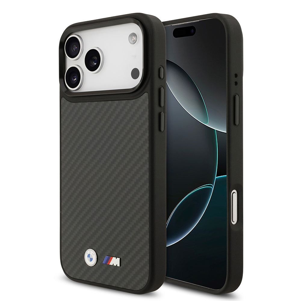 iPhone 17 Pro Max Kılıf BMW Orijinal Lisanslı M-safe Şarj Özellikli Karbon Fiber Metal Logolu Kılıf