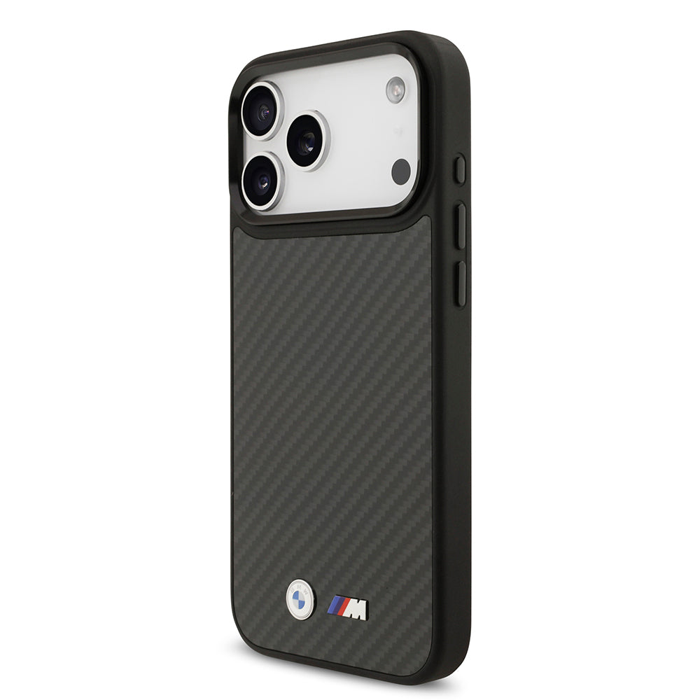 iPhone 17 Pro Max Kılıf BMW Orijinal Lisanslı M-safe Şarj Özellikli Karbon Fiber Metal Logolu Kılıf