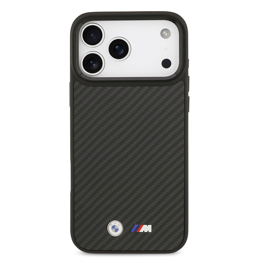 iPhone 17 Pro Max Kılıf BMW Orijinal Lisanslı M-safe Şarj Özellikli Karbon Fiber Metal Logolu Kılıf