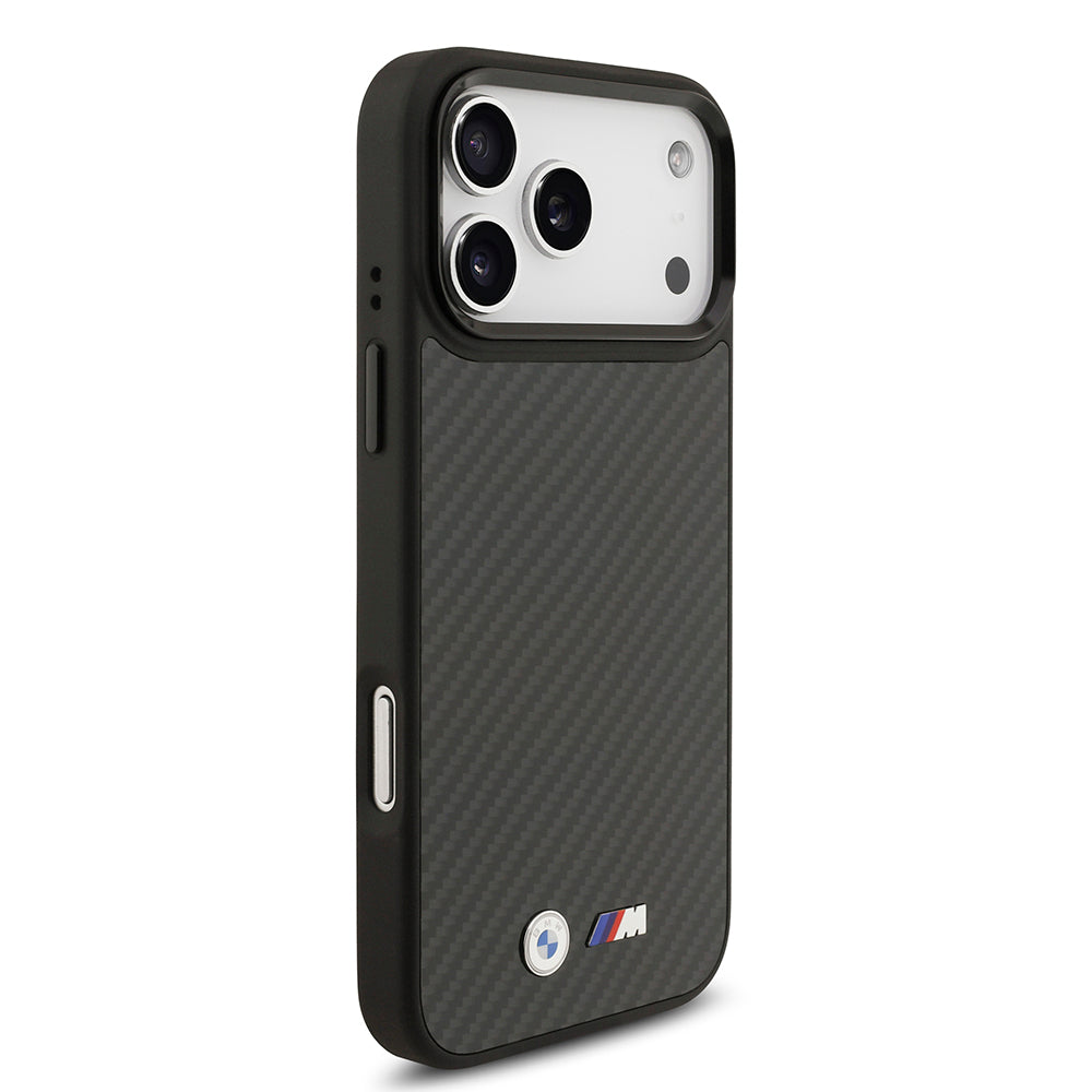 iPhone 17 Pro Max Kılıf BMW Orijinal Lisanslı M-safe Şarj Özellikli Karbon Fiber Metal Logolu Kılıf