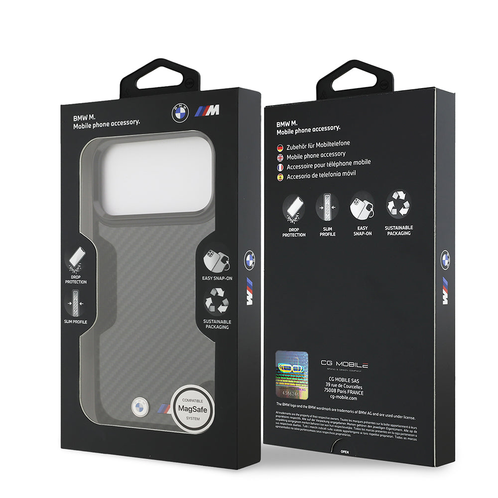 iPhone 17 Pro Max Kılıf BMW Orijinal Lisanslı M-safe Şarj Özellikli Karbon Fiber Metal Logolu Kılıf