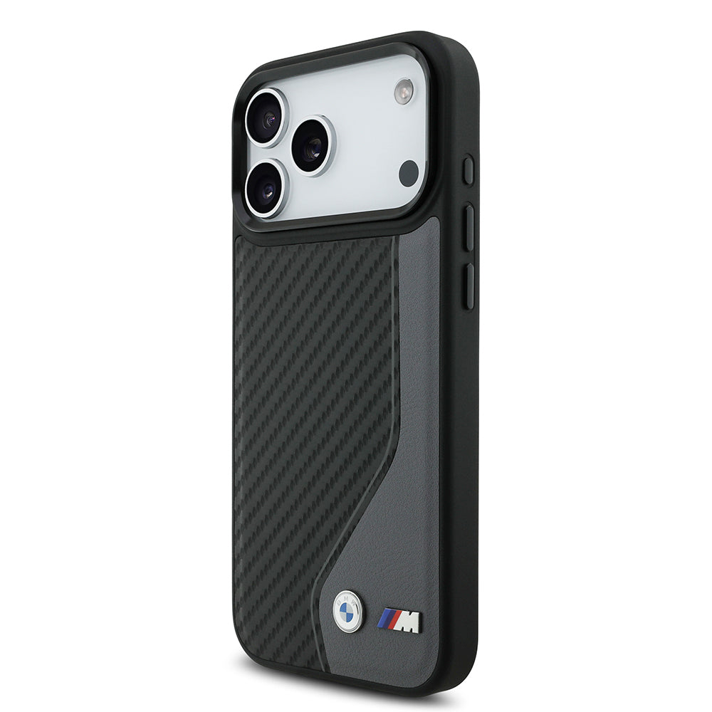 iPhone 17 Pro Max Kılıf BMW Orijinal Lisanslı M-safe Şarj Özellikli Metal BMW ve M Logolu PU Karbon Tasarımlı Kılıf