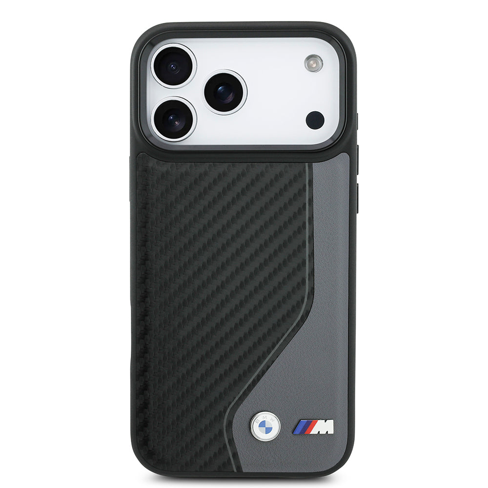 iPhone 17 Pro Max Kılıf BMW Orijinal Lisanslı M-safe Şarj Özellikli Metal BMW ve M Logolu PU Karbon Tasarımlı Kılıf
