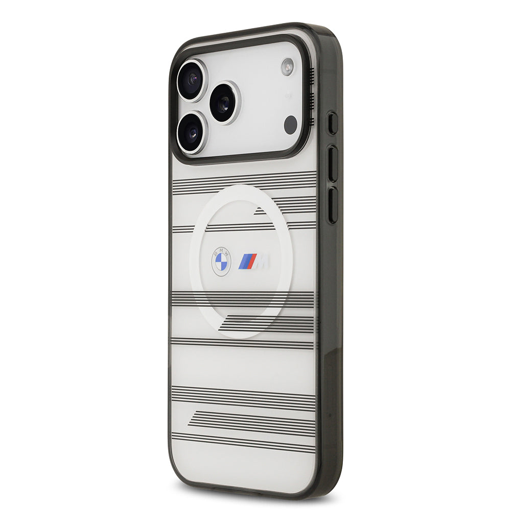 iPhone 17 Pro Max Kılıf BMW Orijinal Lisanslı M-safe Şarj Özellikli Metal Kamera Butonlu Yatay Şeritli M Dizayn Kılıf