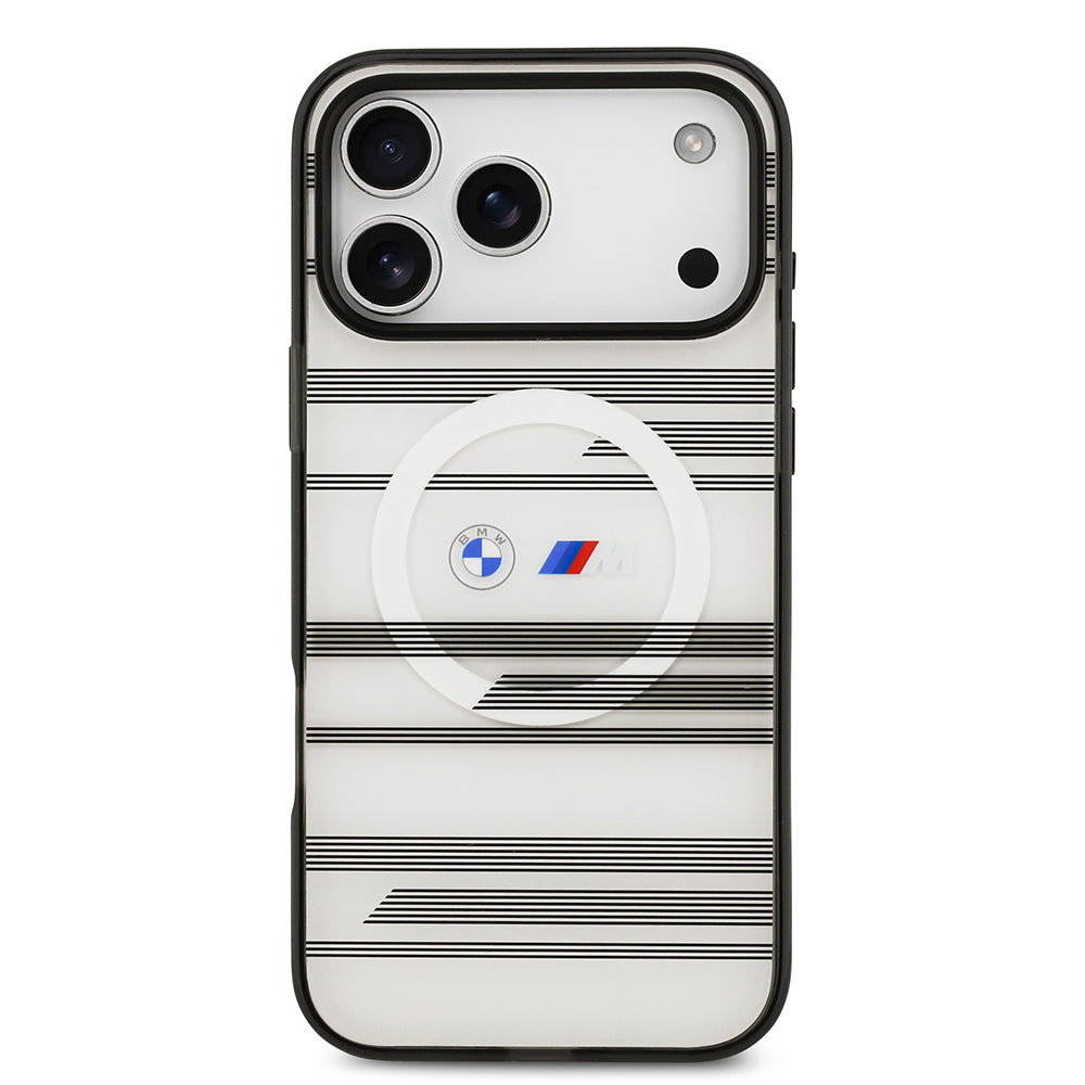 iPhone 17 Pro Max Kılıf BMW Orijinal Lisanslı M-safe Şarj Özellikli Metal Kamera Butonlu Yatay Şeritli M Dizayn Kılıf