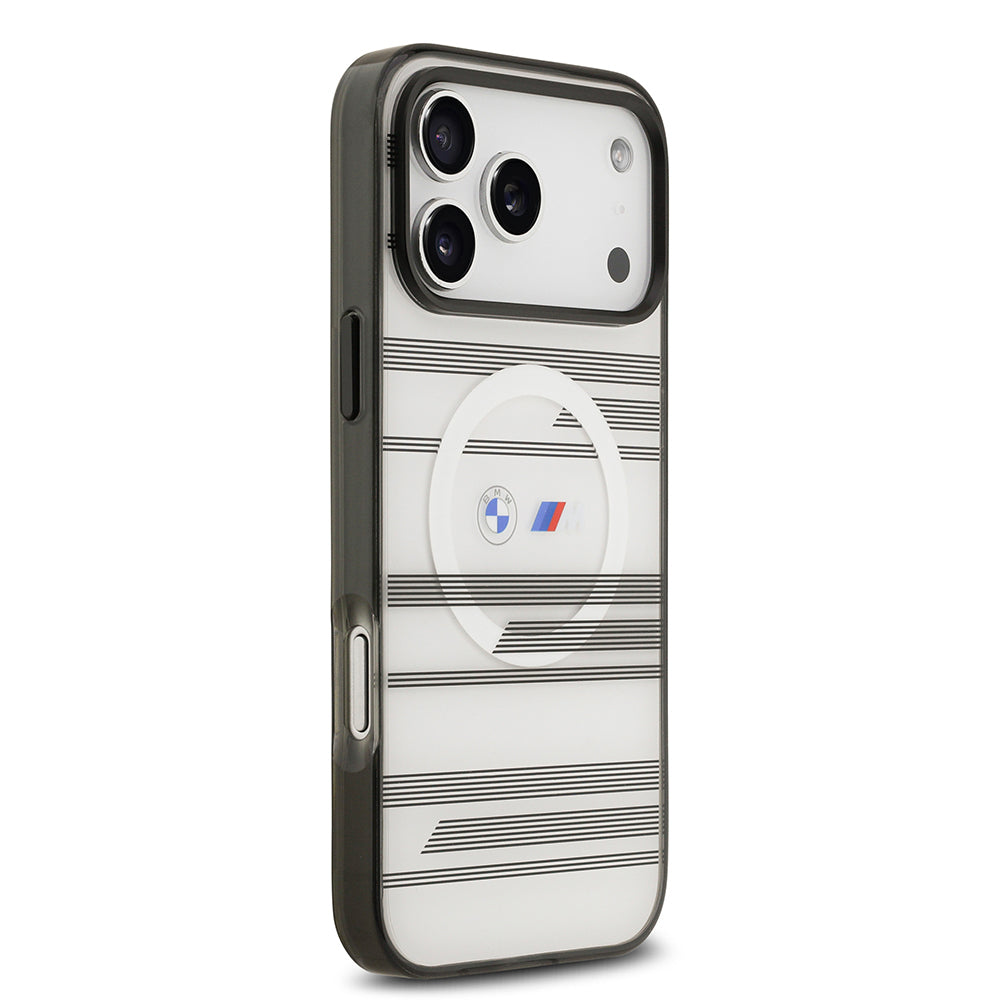 iPhone 17 Pro Max Kılıf BMW Orijinal Lisanslı M-safe Şarj Özellikli Metal Kamera Butonlu Yatay Şeritli M Dizayn Kılıf