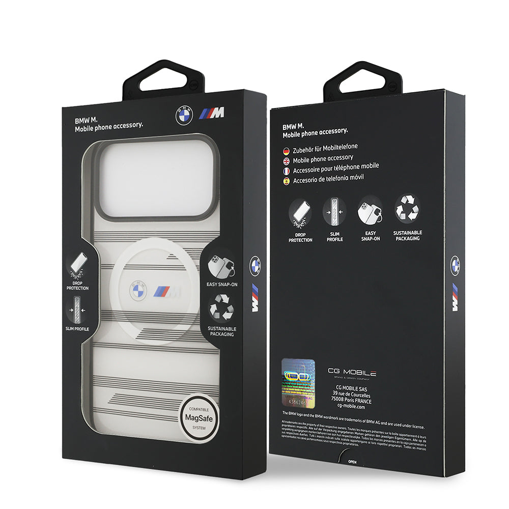 iPhone 17 Pro Max Kılıf BMW Orijinal Lisanslı M-safe Şarj Özellikli Metal Kamera Butonlu Yatay Şeritli M Dizayn Kılıf