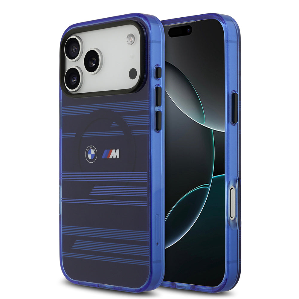 iPhone 17 Pro Max Kılıf BMW Orijinal Lisanslı M-safe Şarj Özellikli Metal Kamera Butonlu Yatay Şeritli M Dizayn Kılıf