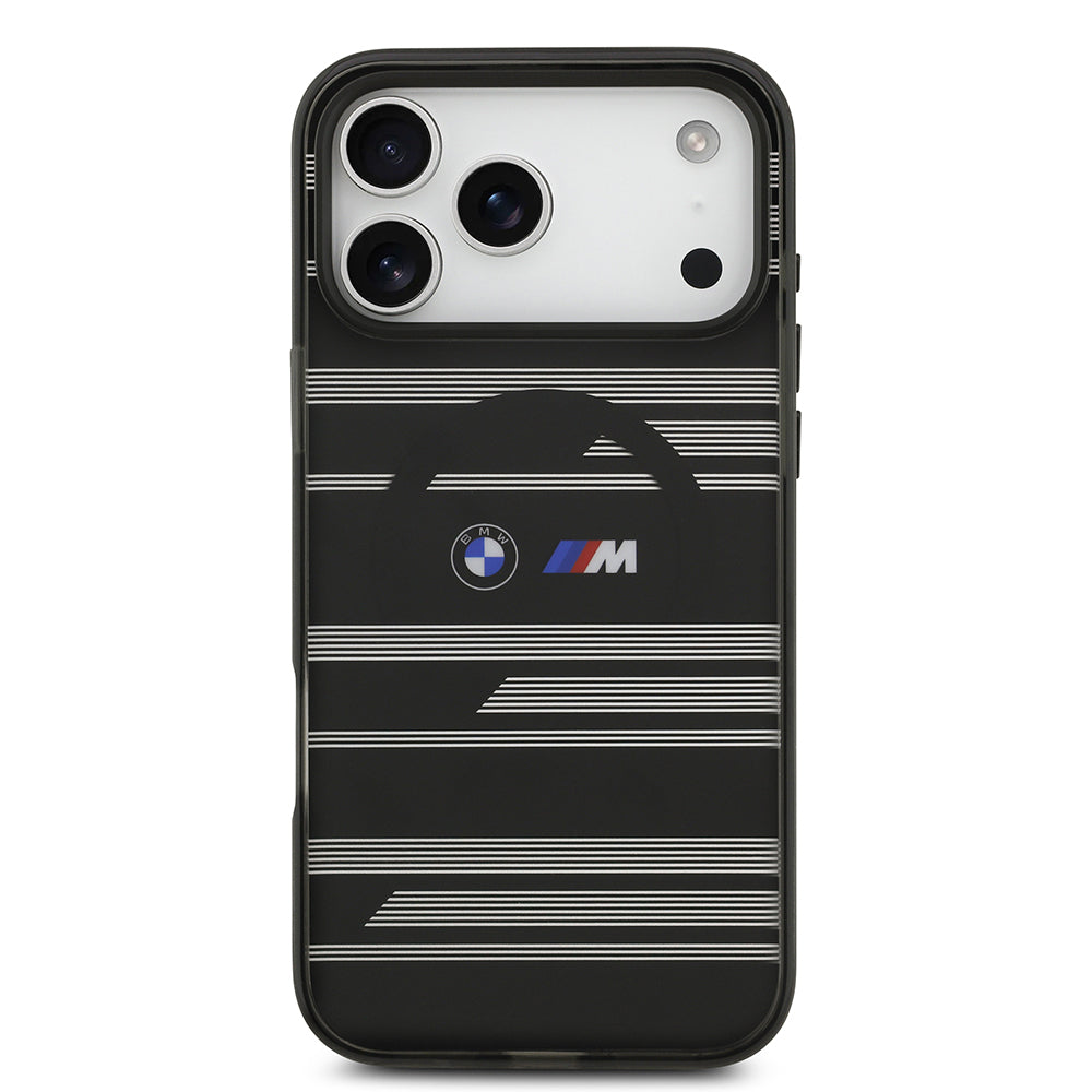 iPhone 17 Pro Max Kılıf BMW Orijinal Lisanslı M-safe Şarj Özellikli Metal Kamera Butonlu Yatay Şeritli M Dizayn Kılıf
