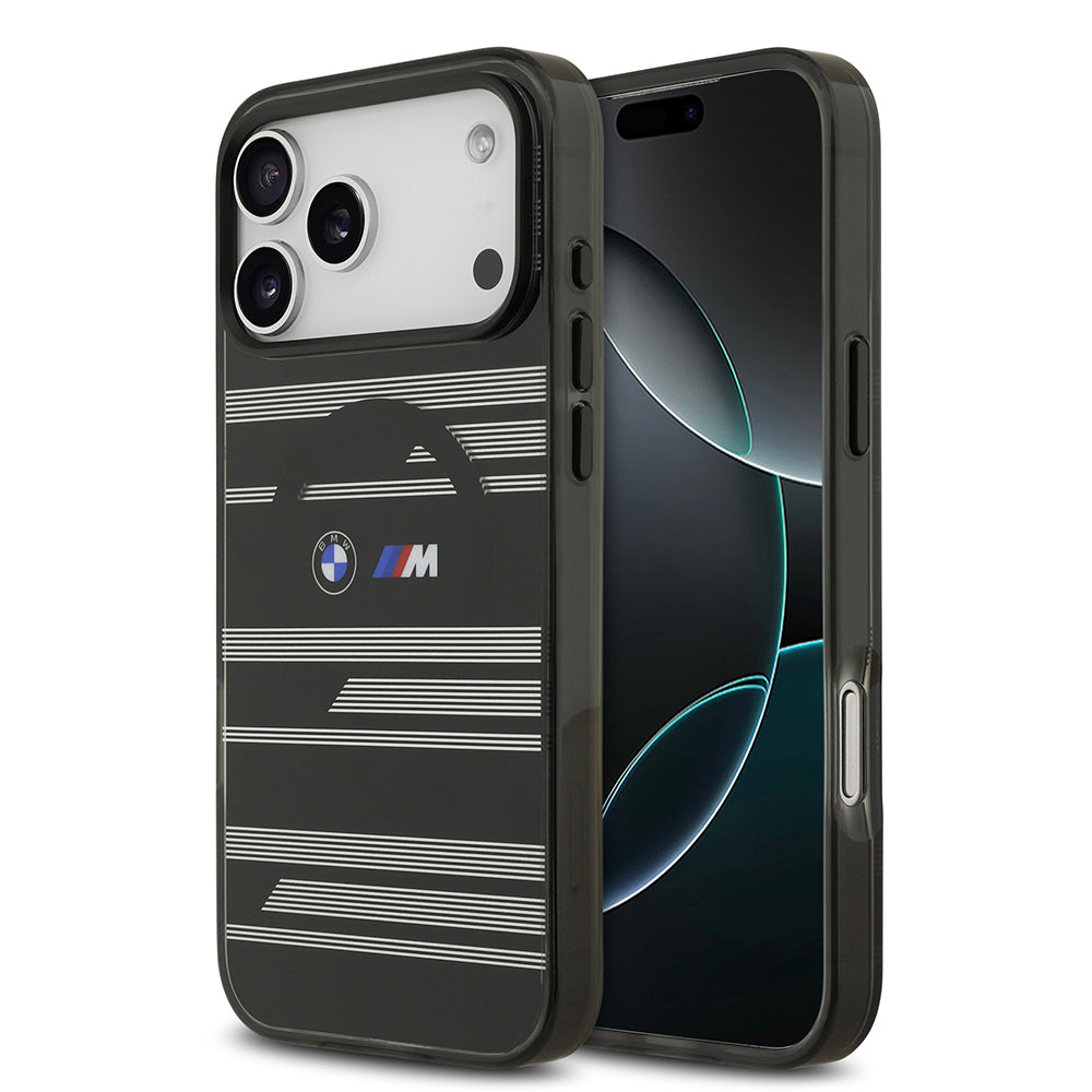 iPhone 17 Pro Max Kılıf BMW Orijinal Lisanslı M-safe Şarj Özellikli Metal Kamera Butonlu Yatay Şeritli M Dizayn Kılıf