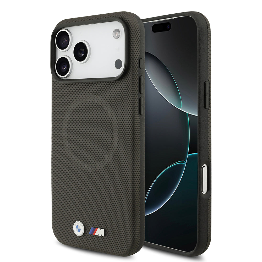 iPhone 17 Pro Max Kılıf BMW Orijinal Lisanslı M-safe Şarj Özellikli Metal Logolu Delikli M Dizayn Deri Kılıf