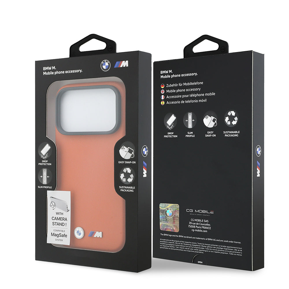 iPhone 17 Pro Max Kılıf BMW Orijinal Lisanslı M-safe Şarj Özellikli Standlı Metal Kamera Çerçeveli M Logolu PU Deri Kılıf