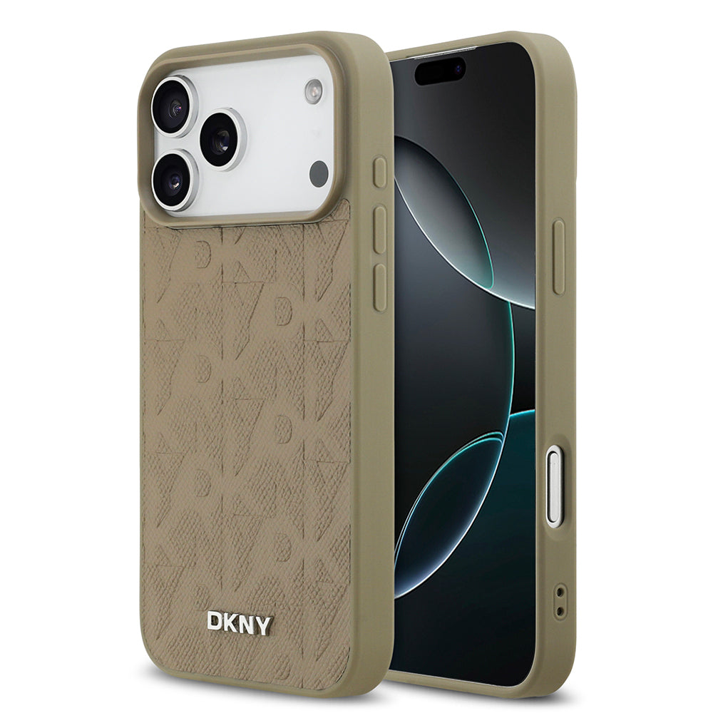 iPhone 17 Pro Max Kılıf DKNY Orjinal Lisanslı M-safe Şarj Özellikli 3D Yazılı Grid Pattern Kılıf