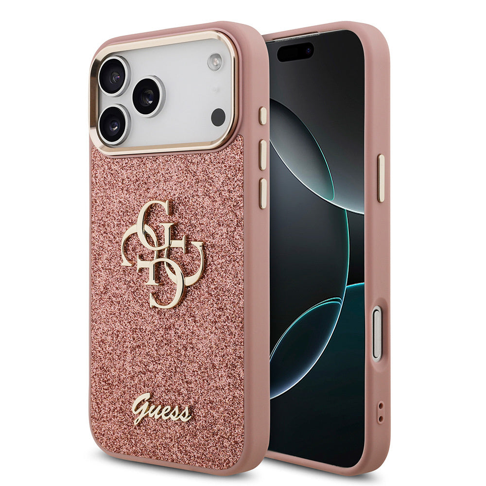 iPhone 17 Pro Max Kılıf Guess Orijinal Lisanslı 4G Büyük Metal Kamera Çerçeveli ve Logolu Glitter Kılıf