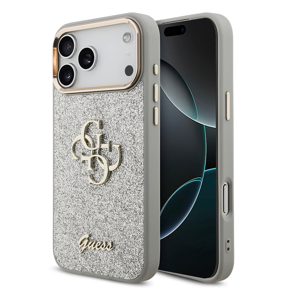 iPhone 17 Pro Max Kılıf Guess Orijinal Lisanslı 4G Büyük Metal Kamera Çerçeveli ve Logolu Glitter Kılıf