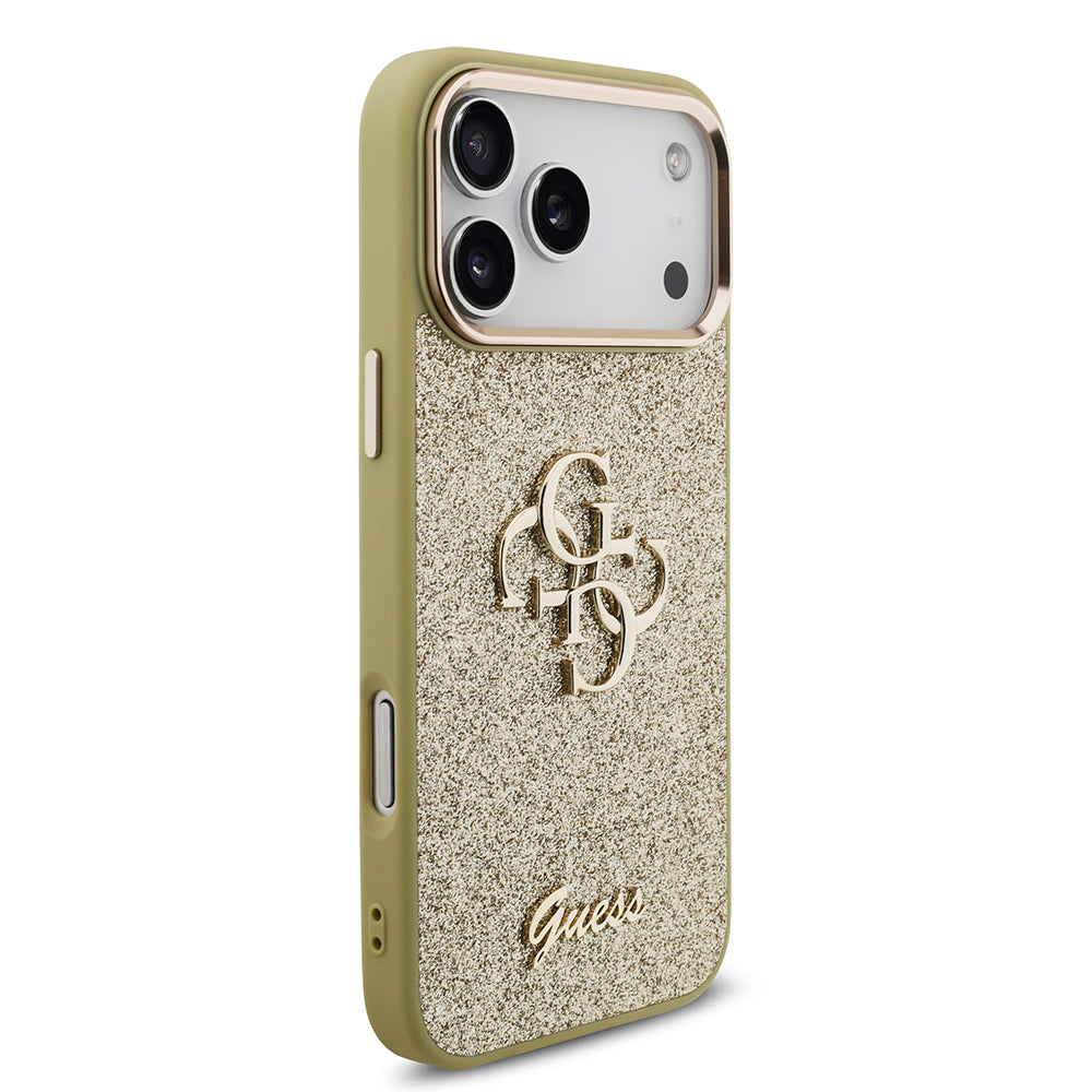 iPhone 17 Pro Max Kılıf Guess Orijinal Lisanslı 4G Büyük Metal Kamera Çerçeveli ve Logolu Glitter Kılıf