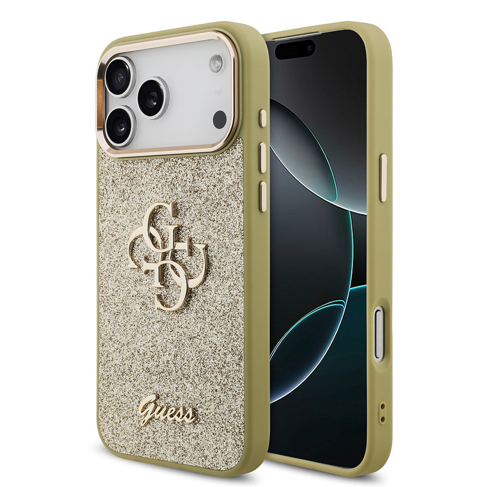 iPhone 17 Pro Max Kılıf Guess Orijinal Lisanslı 4G Büyük Metal Kamera Çerçeveli ve Logolu Glitter Kılıf