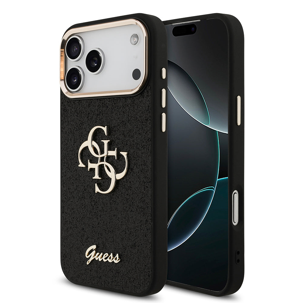 iPhone 17 Pro Max Kılıf Guess Orijinal Lisanslı 4G Büyük Metal Kamera Çerçeveli ve Logolu Glitter Kılıf