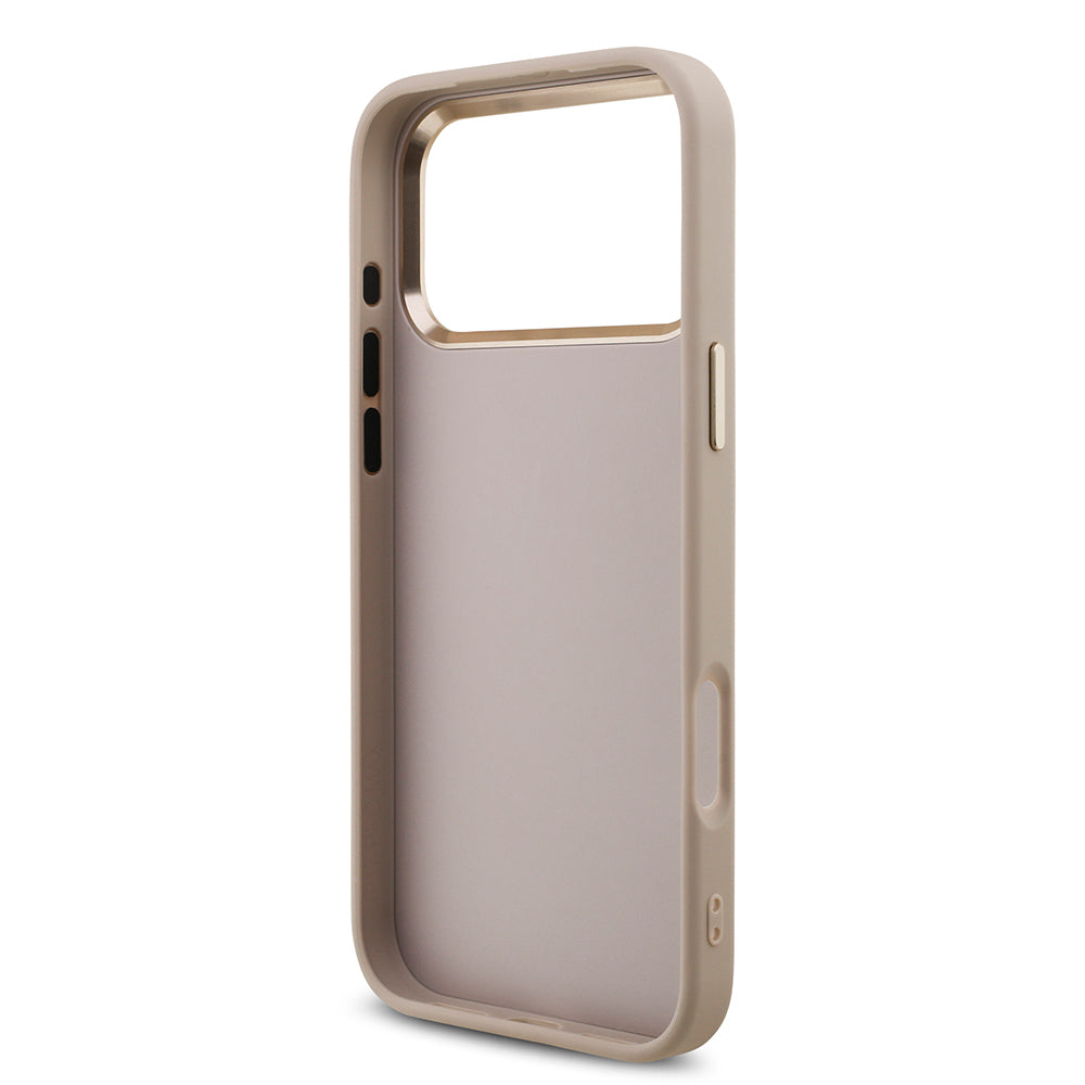 iPhone 17 Pro Max Kılıf Guess Orijinal Lisanslı Gold Metal Kamera Çerçeveli 4G Desenli Metal Büyük 4G ve Yazı Logolu Kılıf