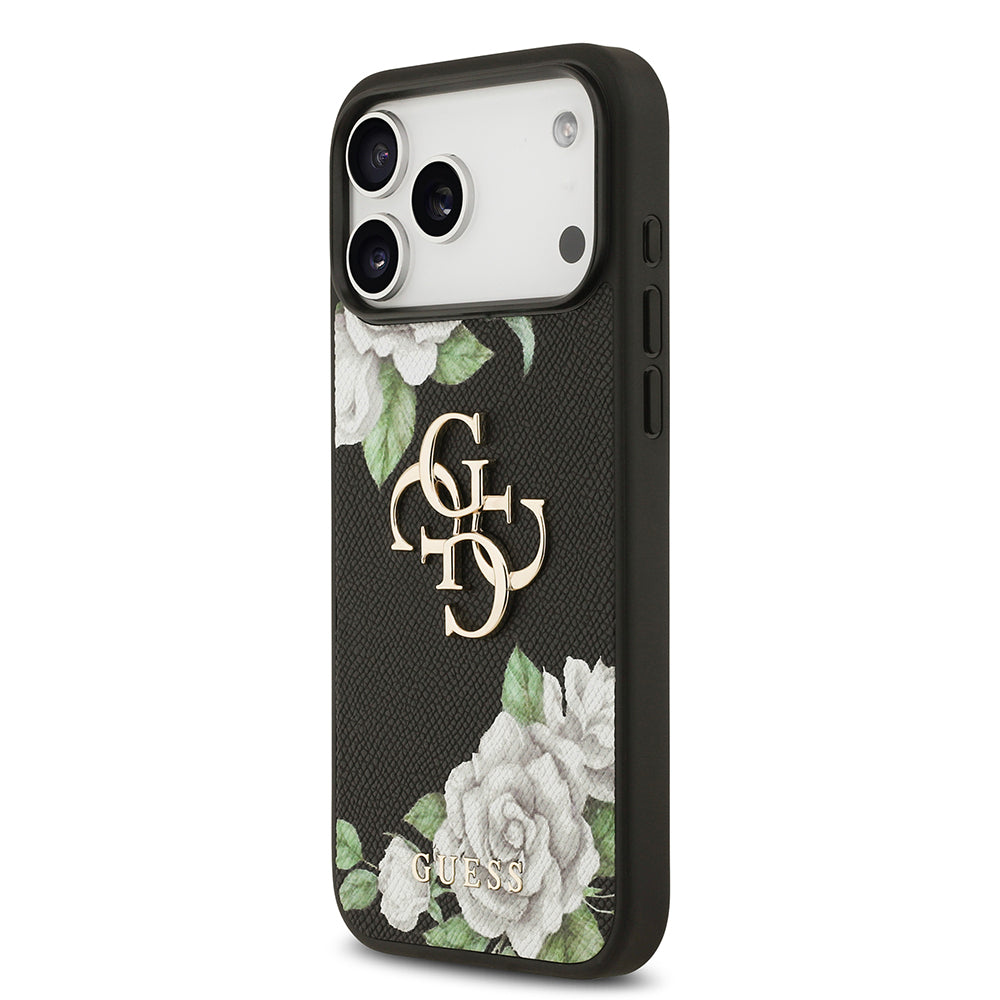 iPhone 17 Pro Max Kılıf Guess Orijinal Lisanslı Gül Baskılı Büyük Metal Logo Dizaynlı Kılıf