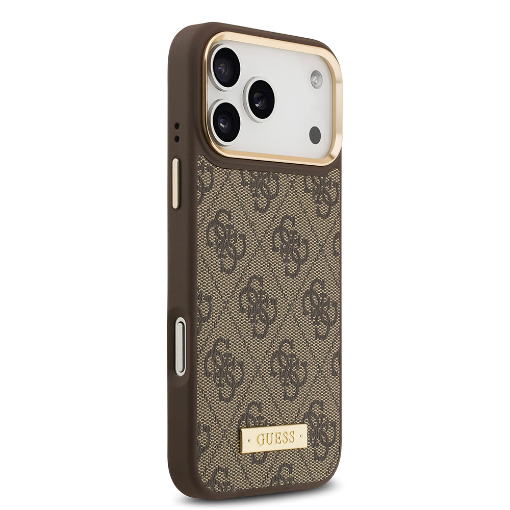 iPhone 17 Pro Max Kılıf Guess Orijinal Lisanslı M-safe Şarj Özellikli 4G Desenli PU Metal Plaka Klasik Logolu Kılıf