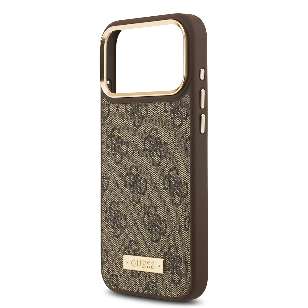 iPhone 17 Pro Max Kılıf Guess Orijinal Lisanslı M-safe Şarj Özellikli 4G Desenli PU Metal Plaka Klasik Logolu Kılıf