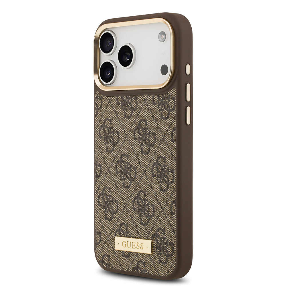 iPhone 17 Pro Max Kılıf Guess Orijinal Lisanslı M-safe Şarj Özellikli 4G Desenli PU Metal Plaka Klasik Logolu Kılıf