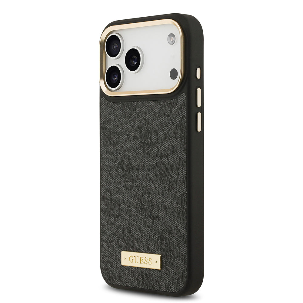 iPhone 17 Pro Max Kılıf Guess Orijinal Lisanslı M-safe Şarj Özellikli 4G Desenli PU Metal Plaka Klasik Logolu Kılıf