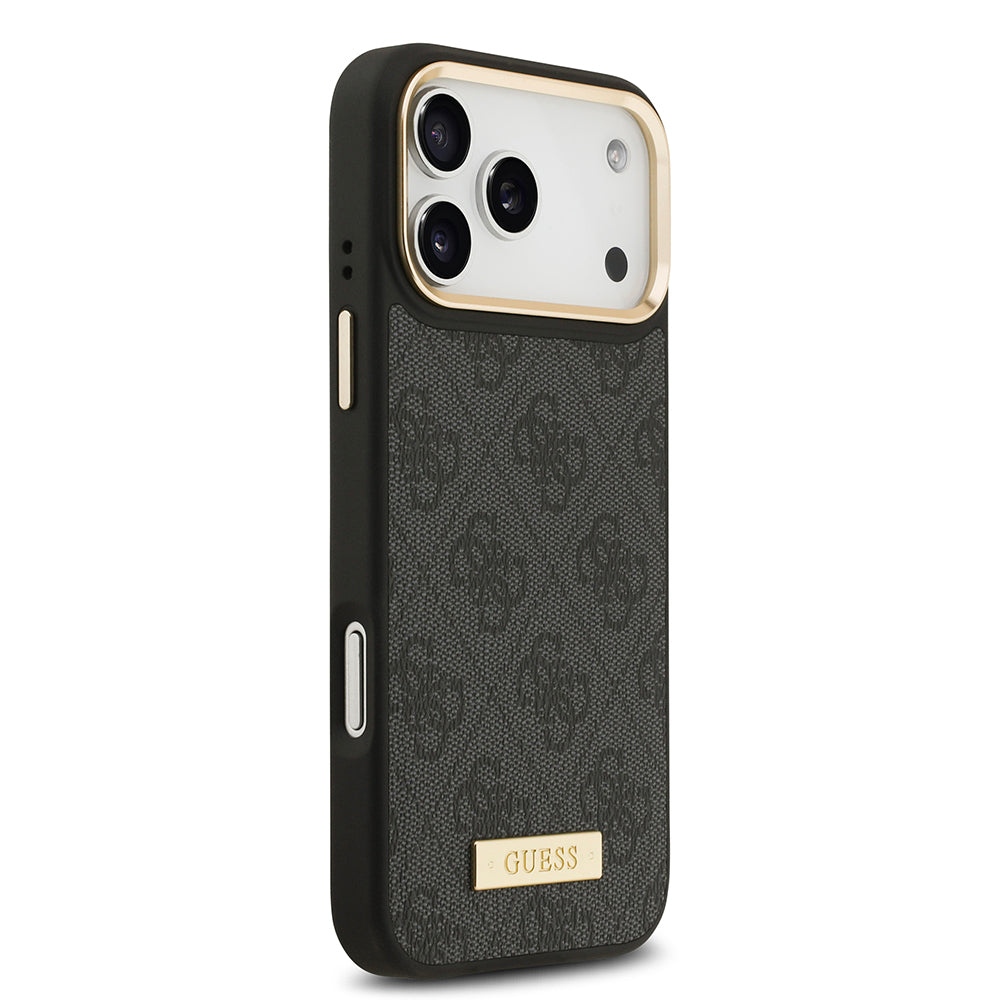 iPhone 17 Pro Max Kılıf Guess Orijinal Lisanslı M-safe Şarj Özellikli 4G Desenli PU Metal Plaka Klasik Logolu Kılıf