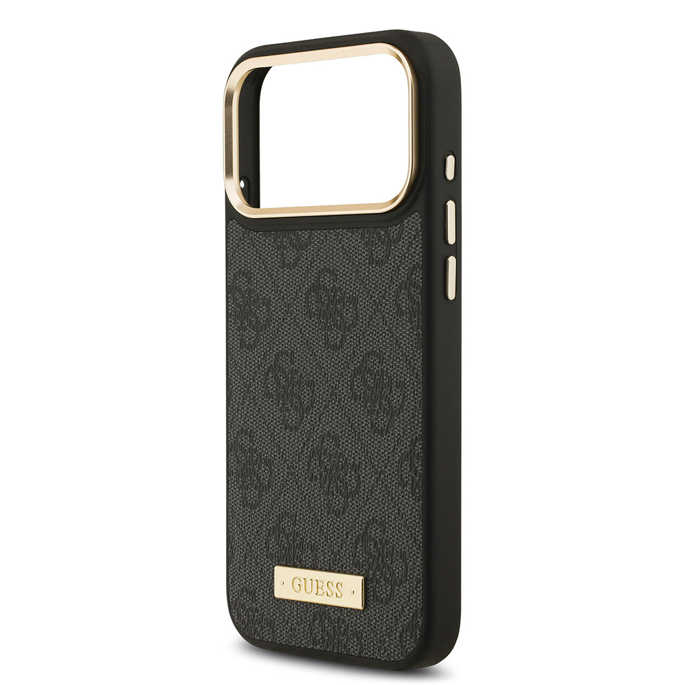 iPhone 17 Pro Max Kılıf Guess Orijinal Lisanslı M-safe Şarj Özellikli 4G Desenli PU Metal Plaka Klasik Logolu Kılıf