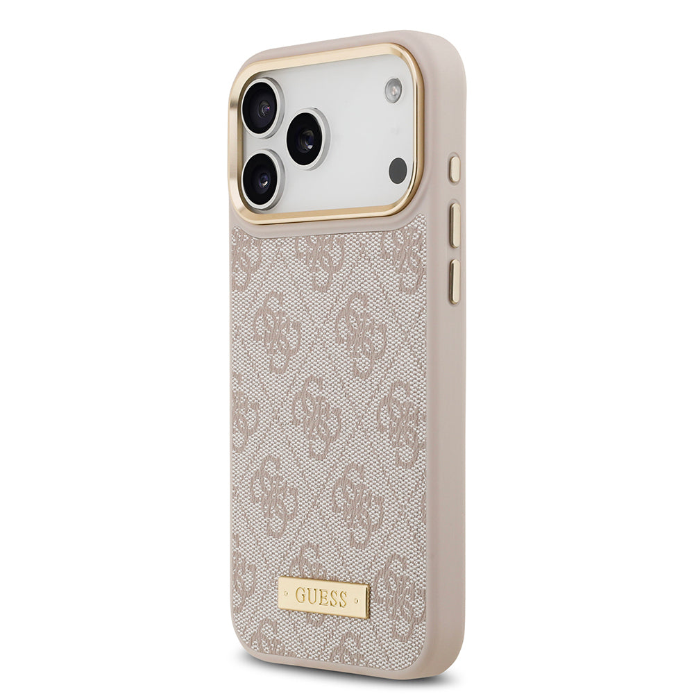 iPhone 17 Pro Max Kılıf Guess Orijinal Lisanslı M-safe Şarj Özellikli 4G Desenli PU Metal Plaka Klasik Logolu Kılıf
