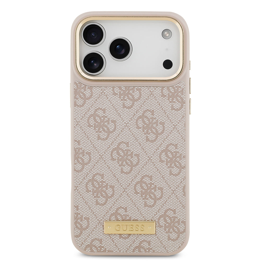 iPhone 17 Pro Max Kılıf Guess Orijinal Lisanslı M-safe Şarj Özellikli 4G Desenli PU Metal Plaka Klasik Logolu Kılıf