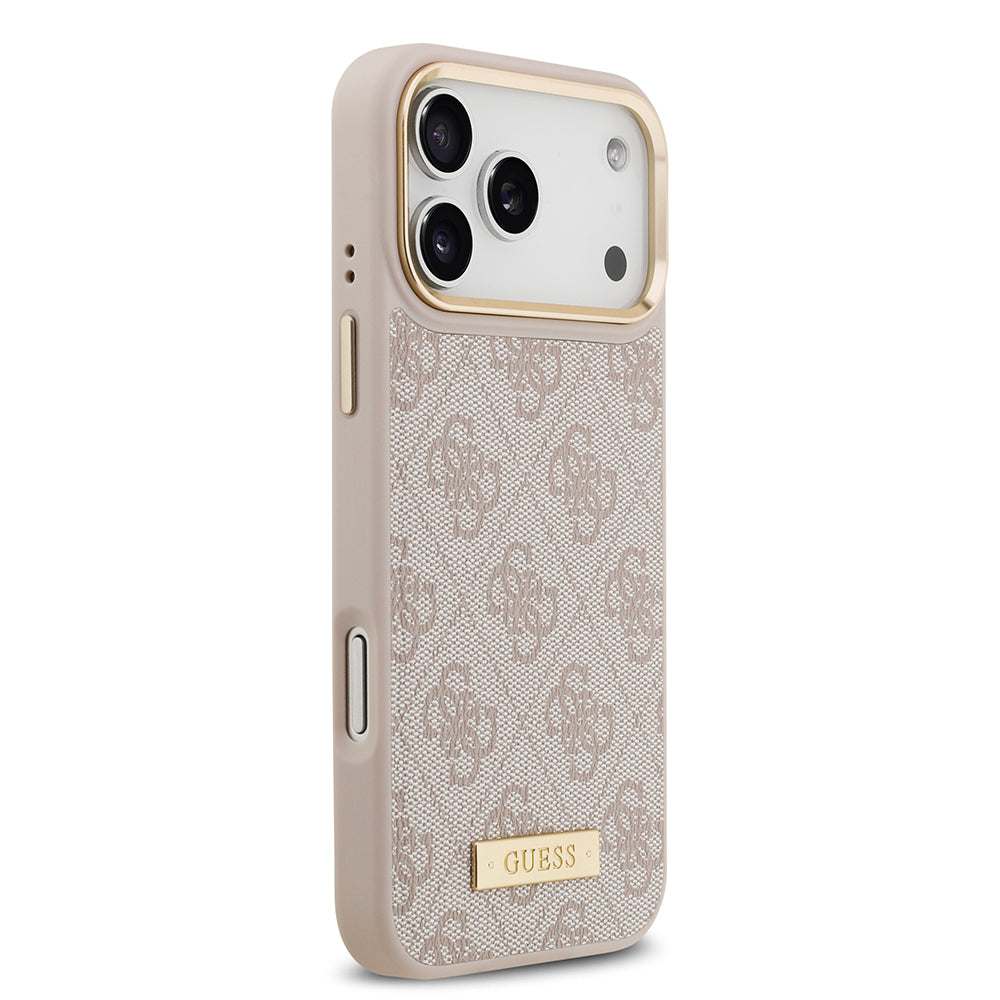 iPhone 17 Pro Max Kılıf Guess Orijinal Lisanslı M-safe Şarj Özellikli 4G Desenli PU Metal Plaka Klasik Logolu Kılıf