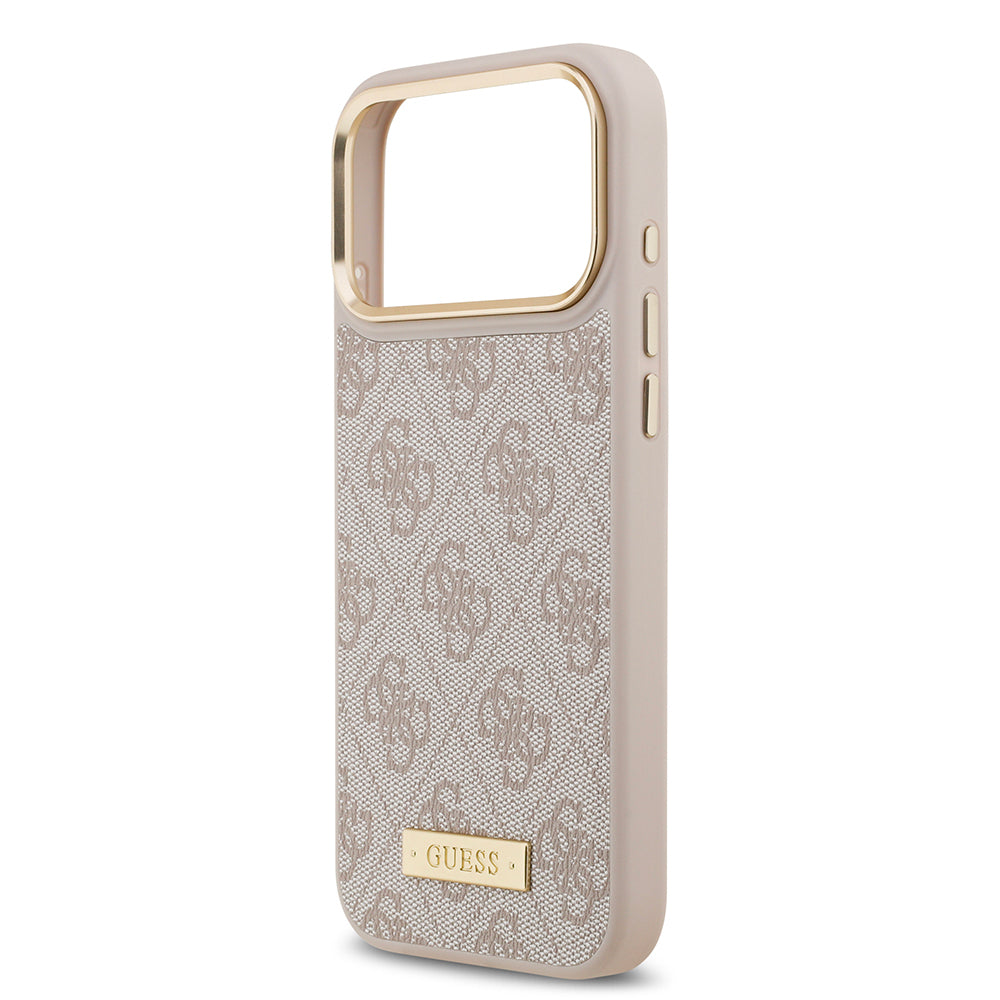 iPhone 17 Pro Max Kılıf Guess Orijinal Lisanslı M-safe Şarj Özellikli 4G Desenli PU Metal Plaka Klasik Logolu Kılıf