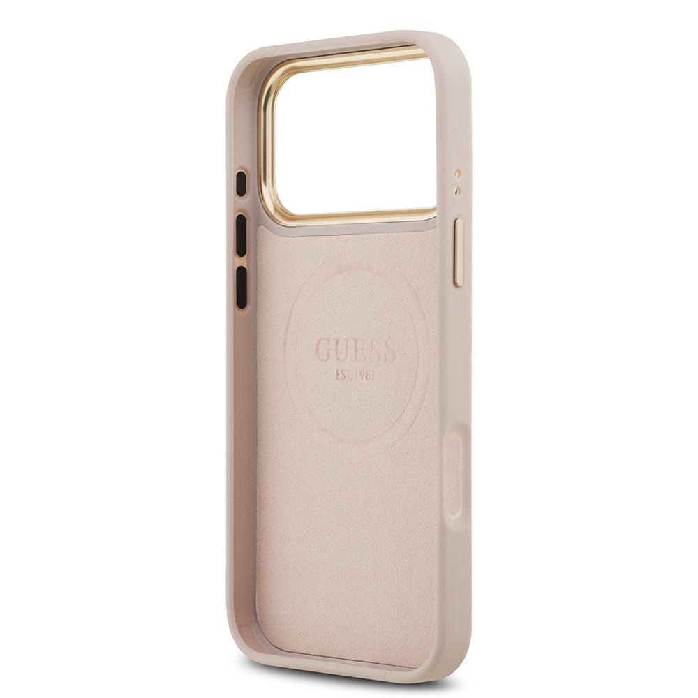 iPhone 17 Pro Max Kılıf Guess Orijinal Lisanslı M-safe Şarj Özellikli 4G Desenli PU Metal Plaka Klasik Logolu Kılıf