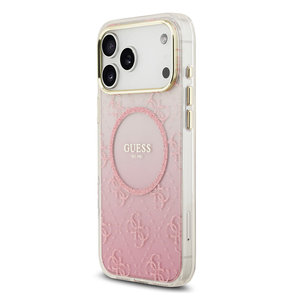 iPhone 17 Pro Max Kılıf Guess Orijinal Lisanslı M-safe Şarj Özellikli 4G Desenli Simli Silikon Kılıf