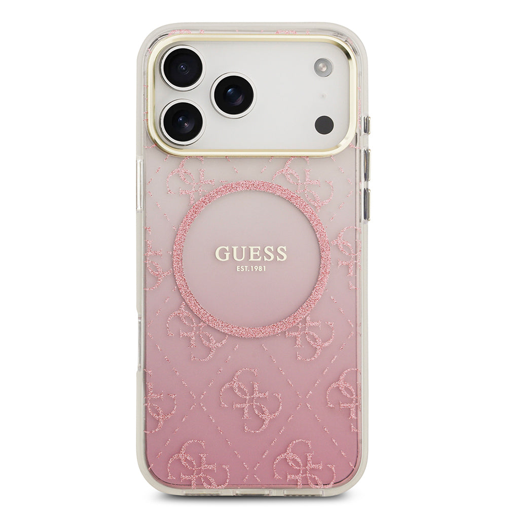 iPhone 17 Pro Max Kılıf Guess Orijinal Lisanslı M-safe Şarj Özellikli 4G Desenli Simli Silikon Kılıf