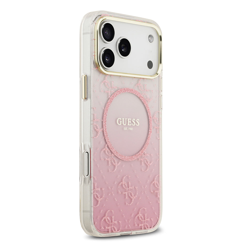 iPhone 17 Pro Max Kılıf Guess Orijinal Lisanslı M-safe Şarj Özellikli 4G Desenli Simli Silikon Kılıf
