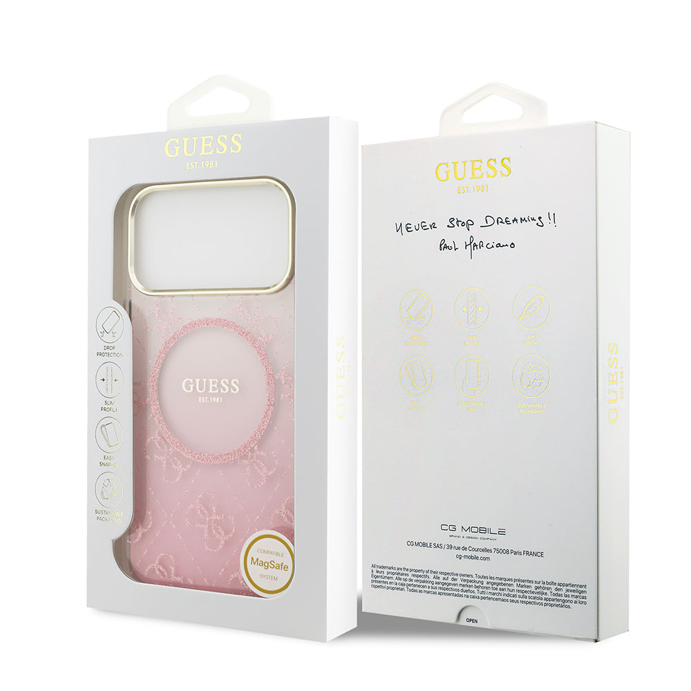 iPhone 17 Pro Max Kılıf Guess Orijinal Lisanslı M-safe Şarj Özellikli 4G Desenli Simli Silikon Kılıf