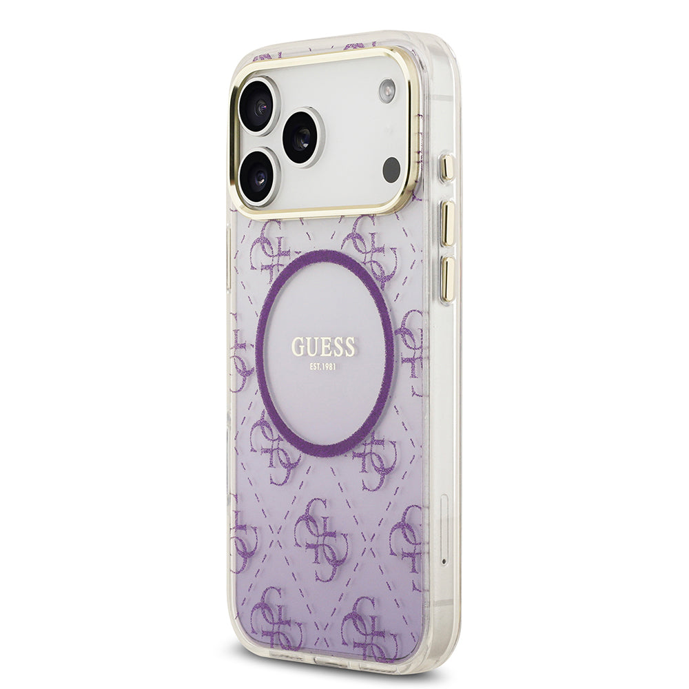 iPhone 17 Pro Max Kılıf Guess Orijinal Lisanslı M-safe Şarj Özellikli 4G Desenli Simli Silikon Kılıf