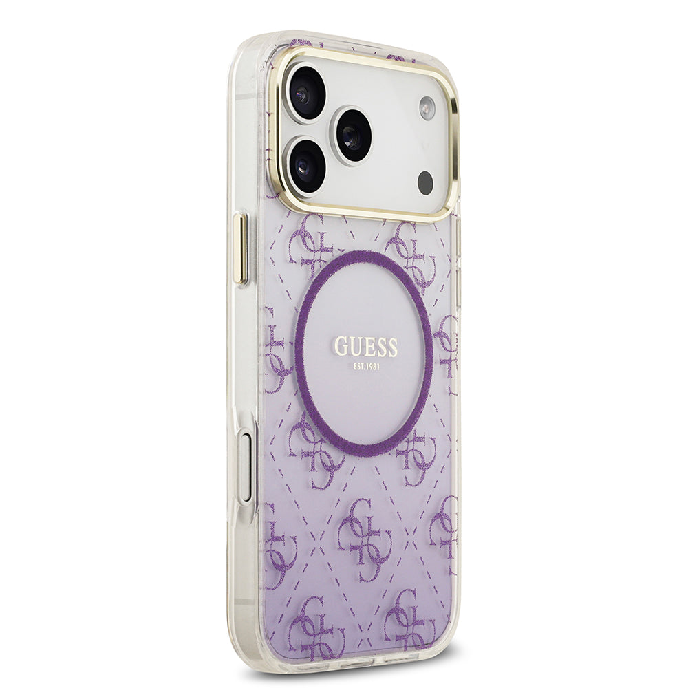iPhone 17 Pro Max Kılıf Guess Orijinal Lisanslı M-safe Şarj Özellikli 4G Desenli Simli Silikon Kılıf