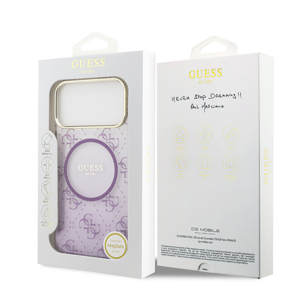 iPhone 17 Pro Max Kılıf Guess Orijinal Lisanslı M-safe Şarj Özellikli 4G Desenli Simli Silikon Kılıf